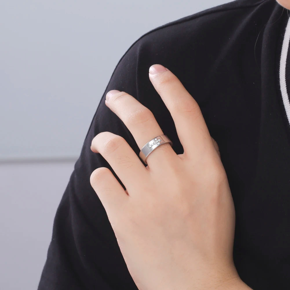 Enduring Sparkle: Clear Zircon Cross Band Ring – Stainless Steel