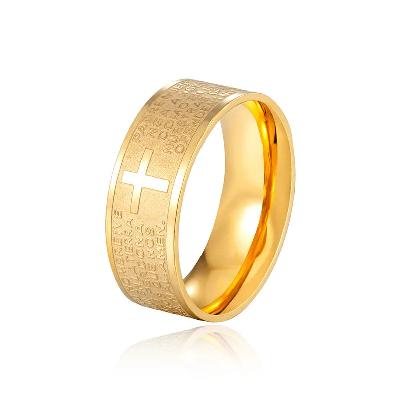 Sacred Scripture: The Holy Bible Prayer Cross Ring – Stainless Steel