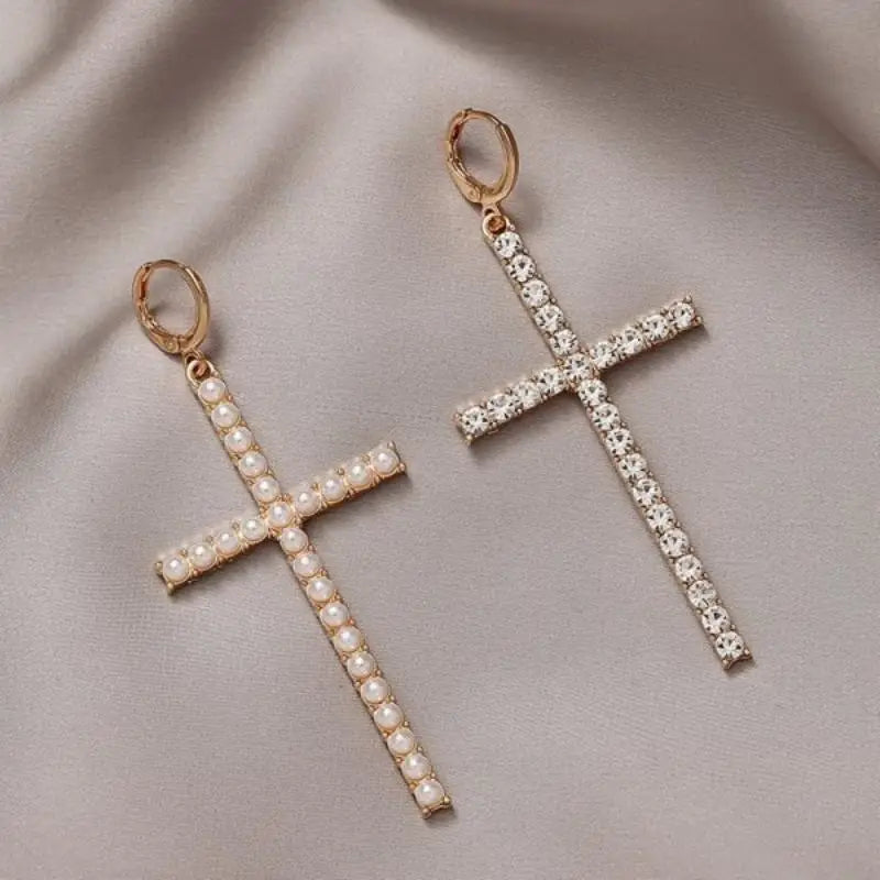 Radiant Sparkle: Zircon Crystal Cross Earrings