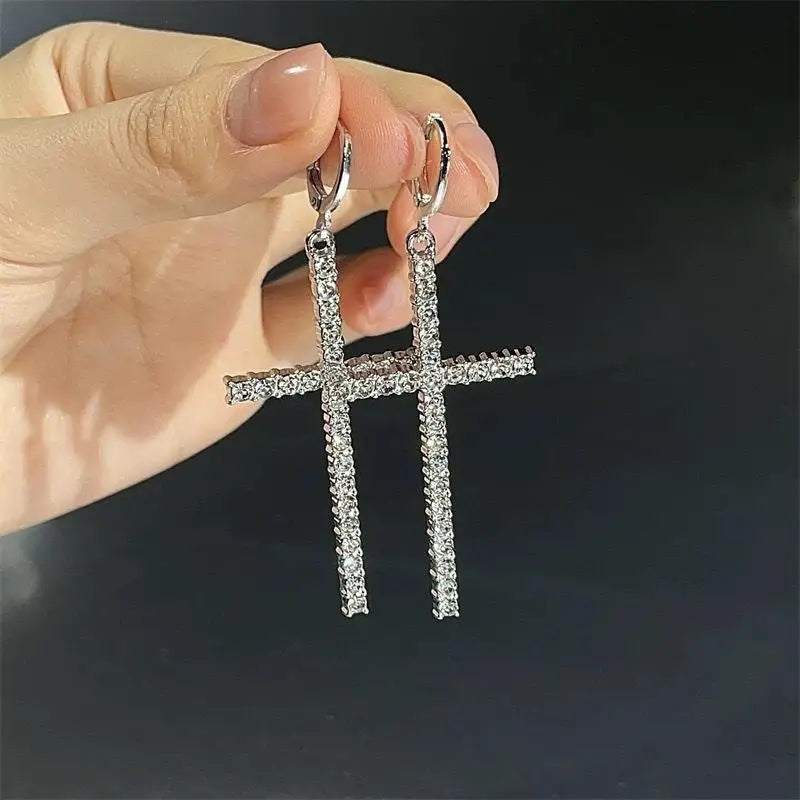 Radiant Sparkle: Zircon Crystal Cross Earrings