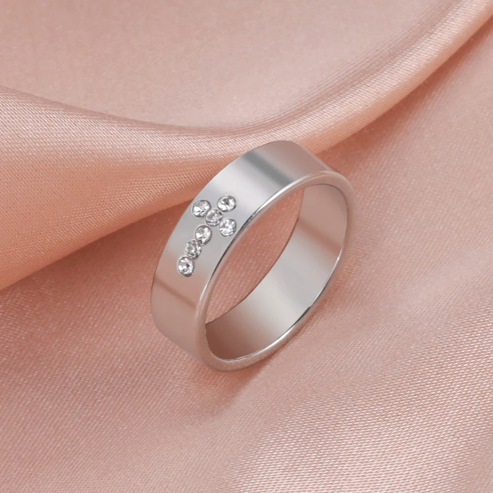 Enduring Sparkle: Clear Zircon Cross Band Ring – Stainless Steel