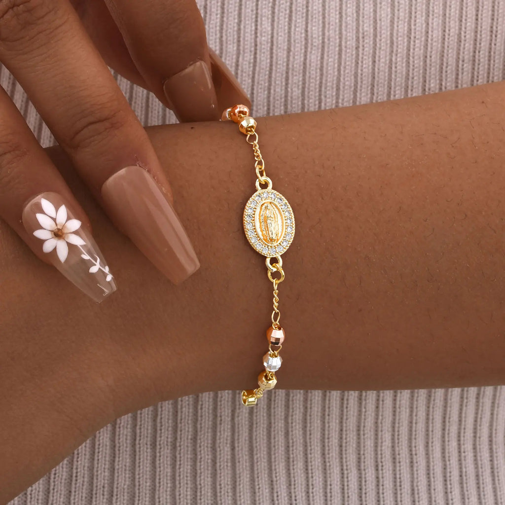 Divine Devotion: Rosary Bracelet with Virgin Mary & Cross – Stainless Steel