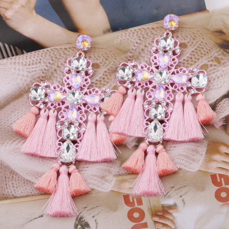 Festival Ready: Bohemia Cross Dangle Earring Range with Long Tassels