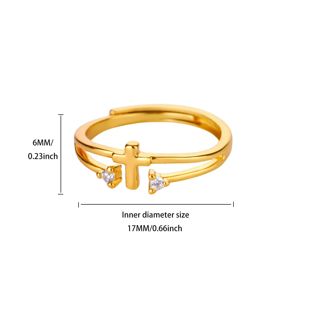 Dainty Devotion: Zircon Cross Open Ring – Gold Stainless Steel