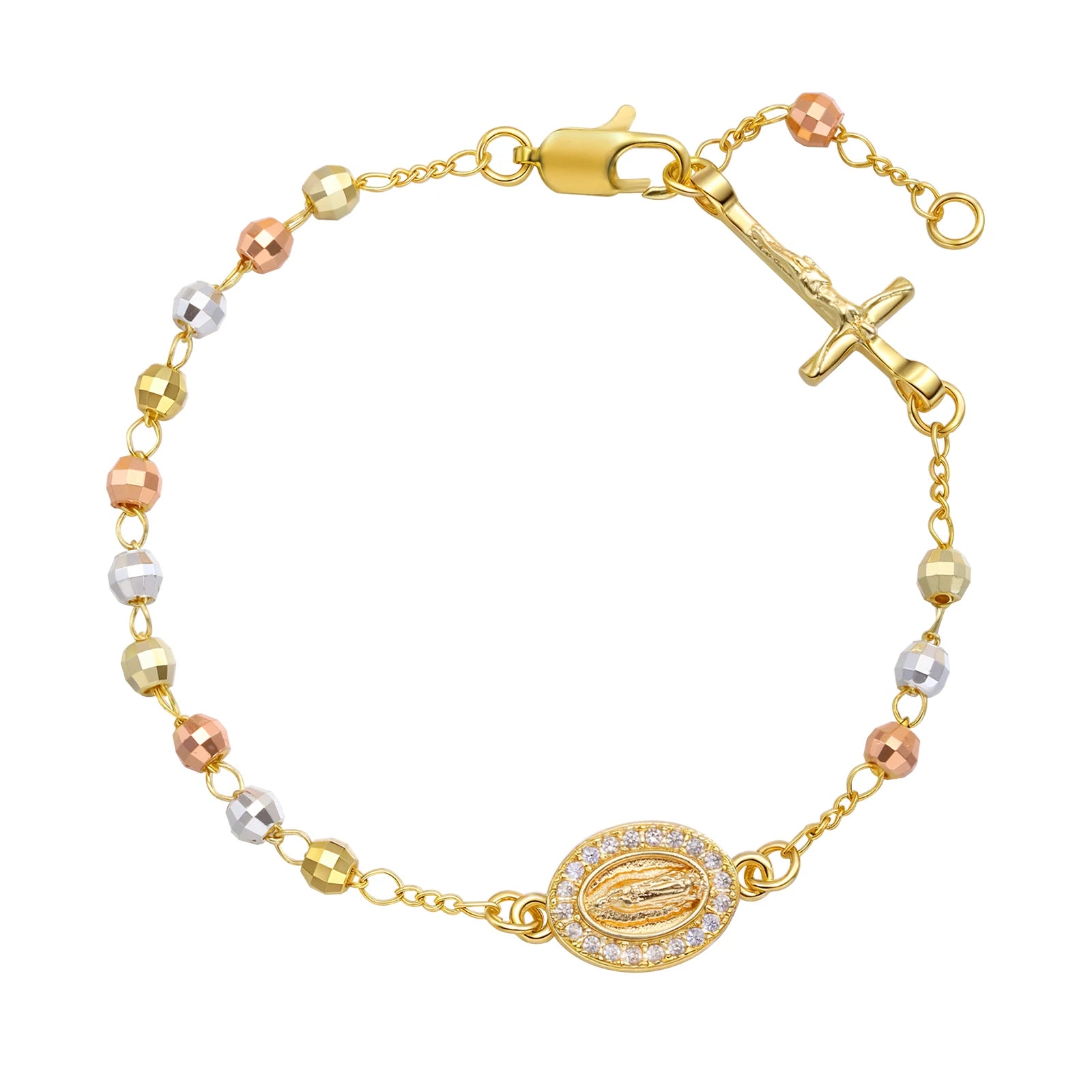 Divine Devotion: Rosary Bracelet with Virgin Mary & Cross – Stainless Steel