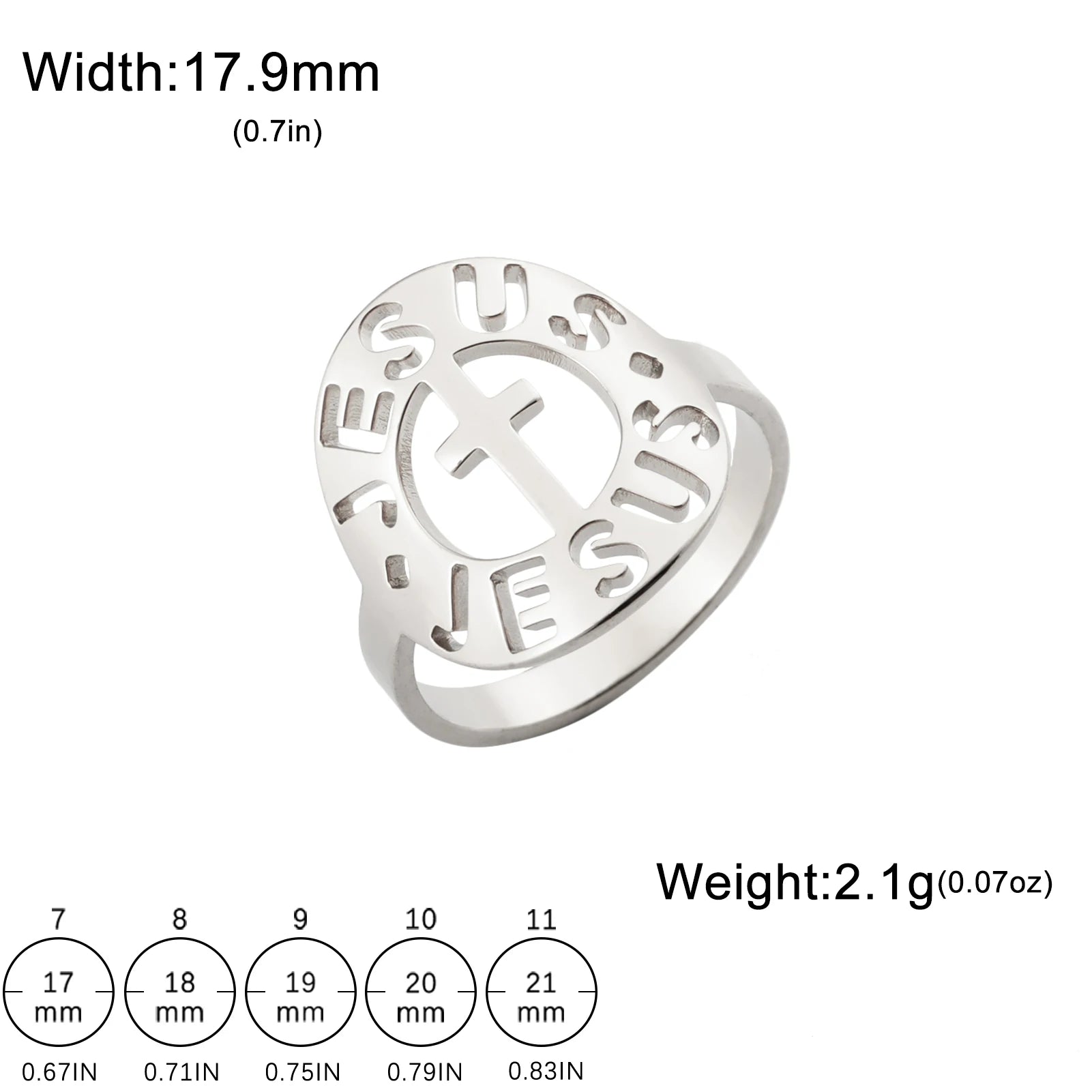 Holy Circle: 'JESUS' Cutout Cross Round Ring