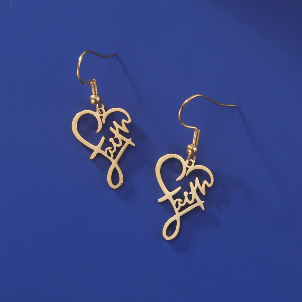 Scripted Hope: Faith Heart Dangle Earrings – Stainless Steel