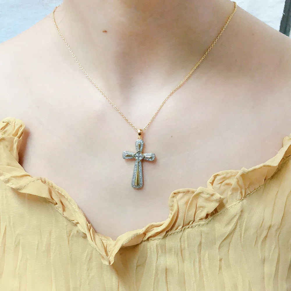 Accessible Sparkle: Zircon Pave Cross Pendant Necklace