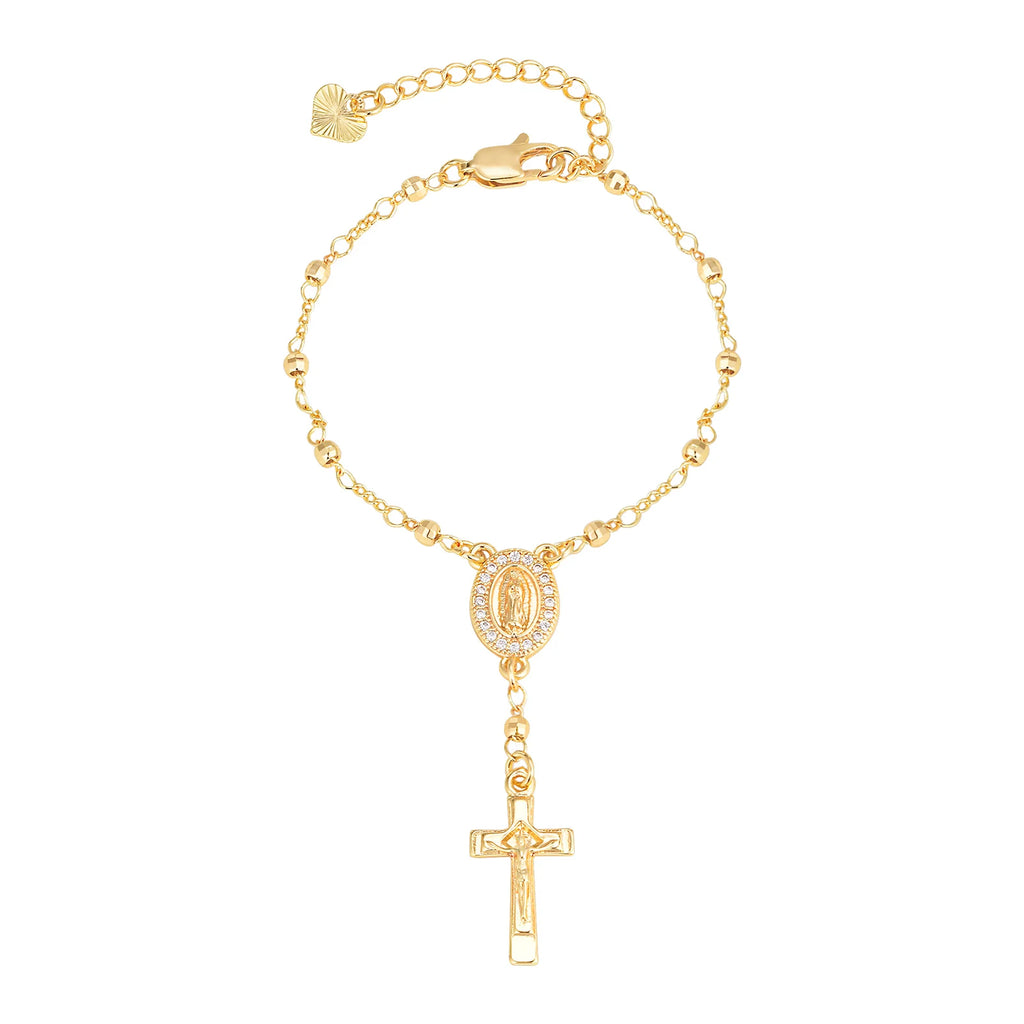 Divine Devotion: Rosary Bracelet with Virgin Mary & Cross – Stainless Steel