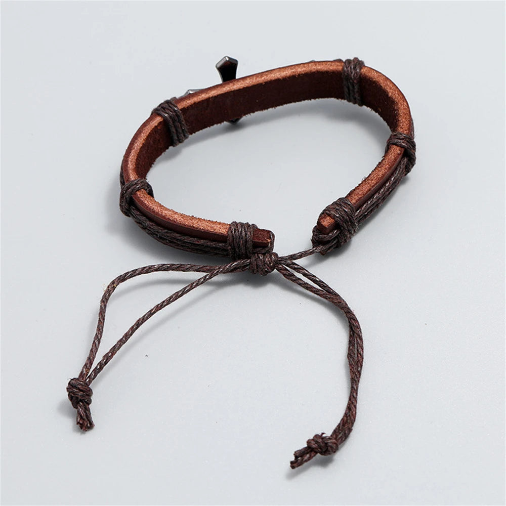 Retro Punk: Cross Faith Bracelet – Braided Leather Adjustable Cuff