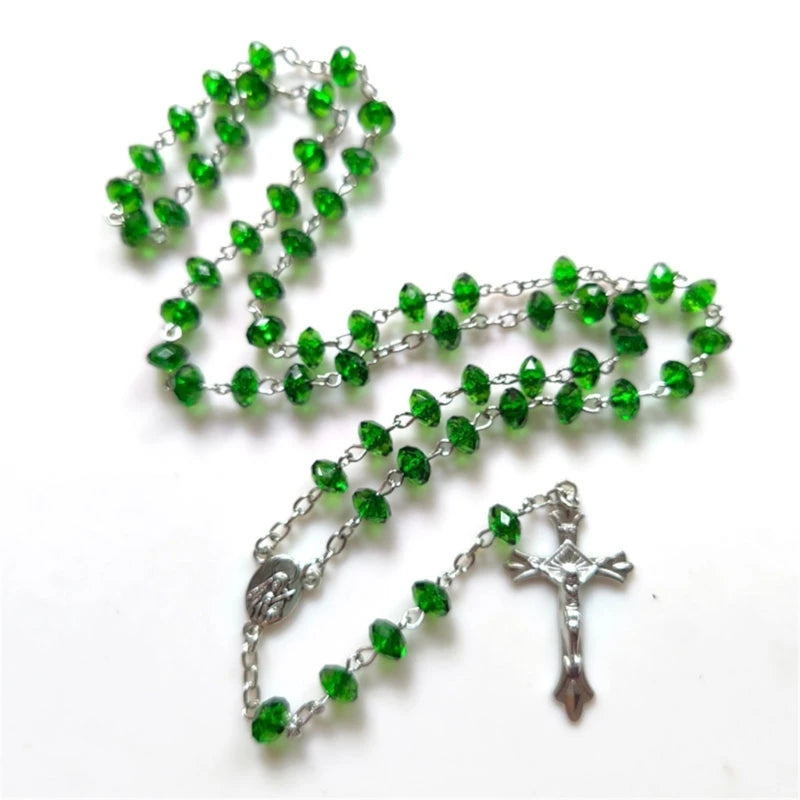 Vibrant Devotion: Green Faceted Rosary Necklace