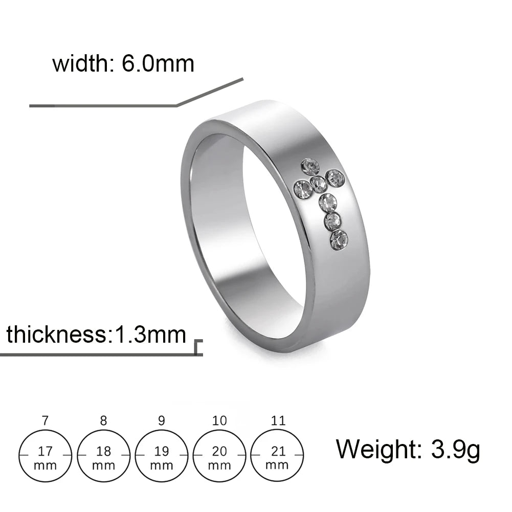 Enduring Sparkle: Clear Zircon Cross Band Ring – Stainless Steel