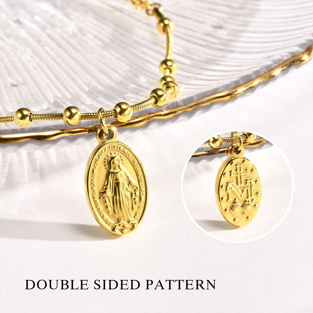 Devotional Elegance: Virgin Mary & Cross Prayer Bracelet – Stainless Steel