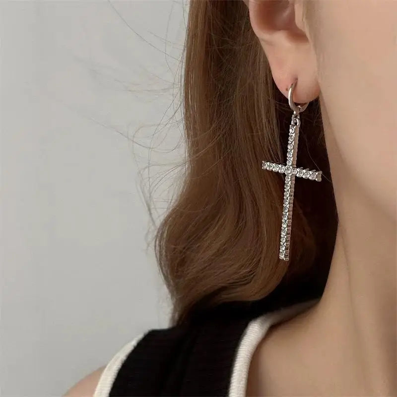 Radiant Sparkle: Zircon Crystal Cross Earrings