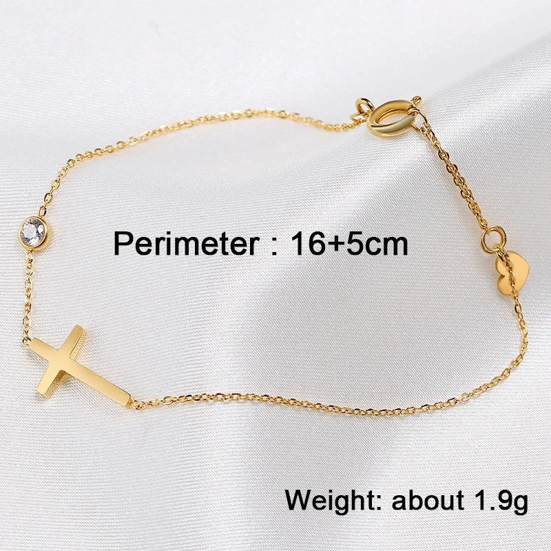 Huitan Delicates: Side Cross Chain Bracelet – Gold or Silver Tone