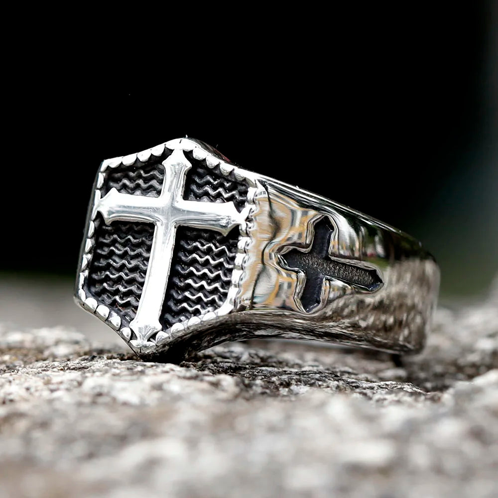 Core Faith: Classic Cross Band Ring – Stainless Steel