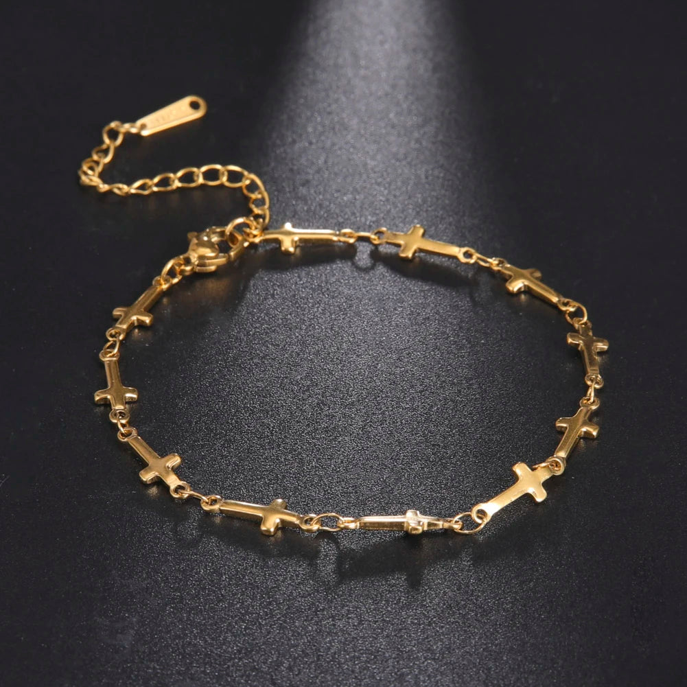 Skyrim Fashion: Minimalist Cross Link Bracelet – Stainless Steel Adjustable