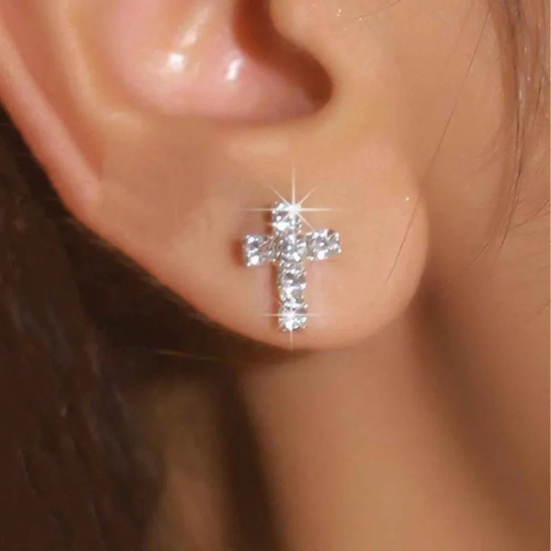 Divine Sparkle: Dazzling Cross Cubic Zirconia Stud Earrings