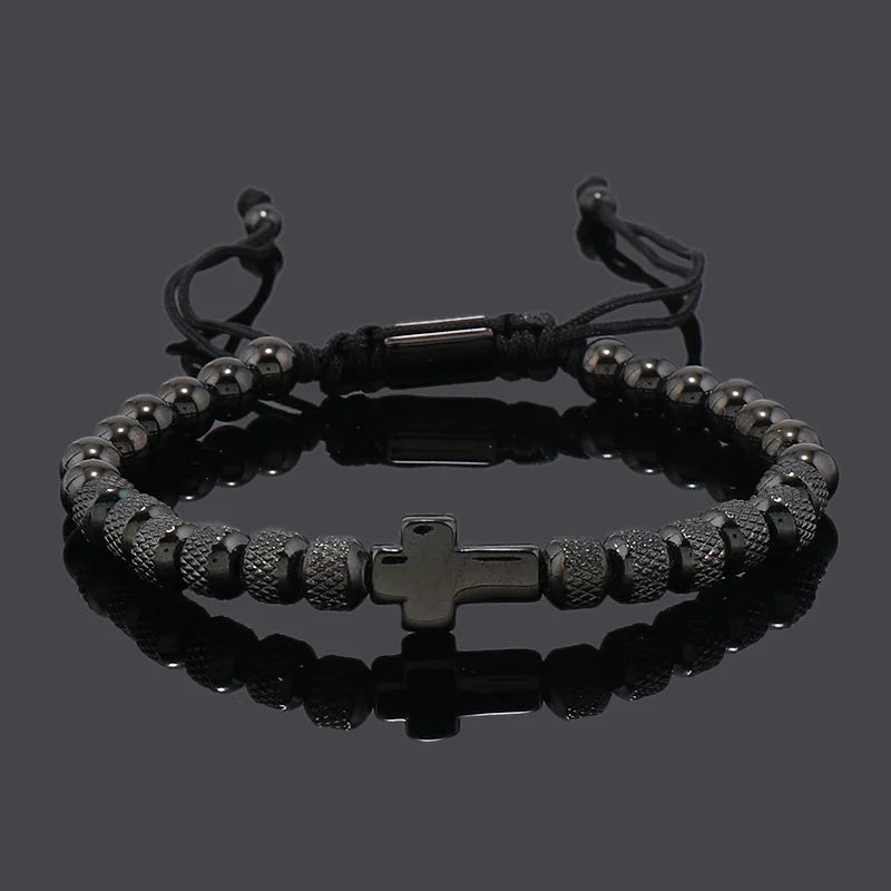 Built Tough: Gold or Silver Tone Cross Charm Bracelet – Stainless Steel Beaded Design