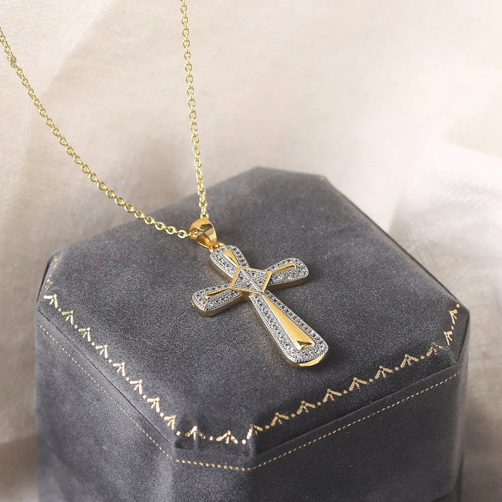 Accessible Sparkle: Zircon Pave Cross Pendant Necklace