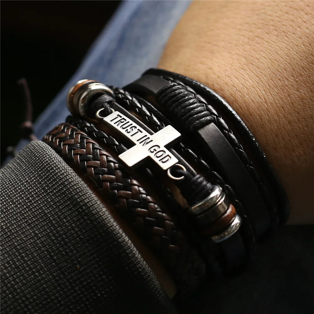 Rustic & Versatile: Multi-Layer Leather Bracelet Set