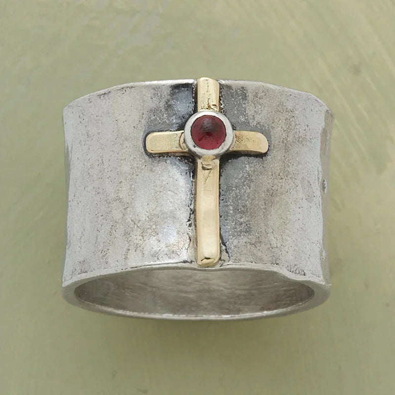 Rustic Faith: Red Stone Cross Statement Ring
