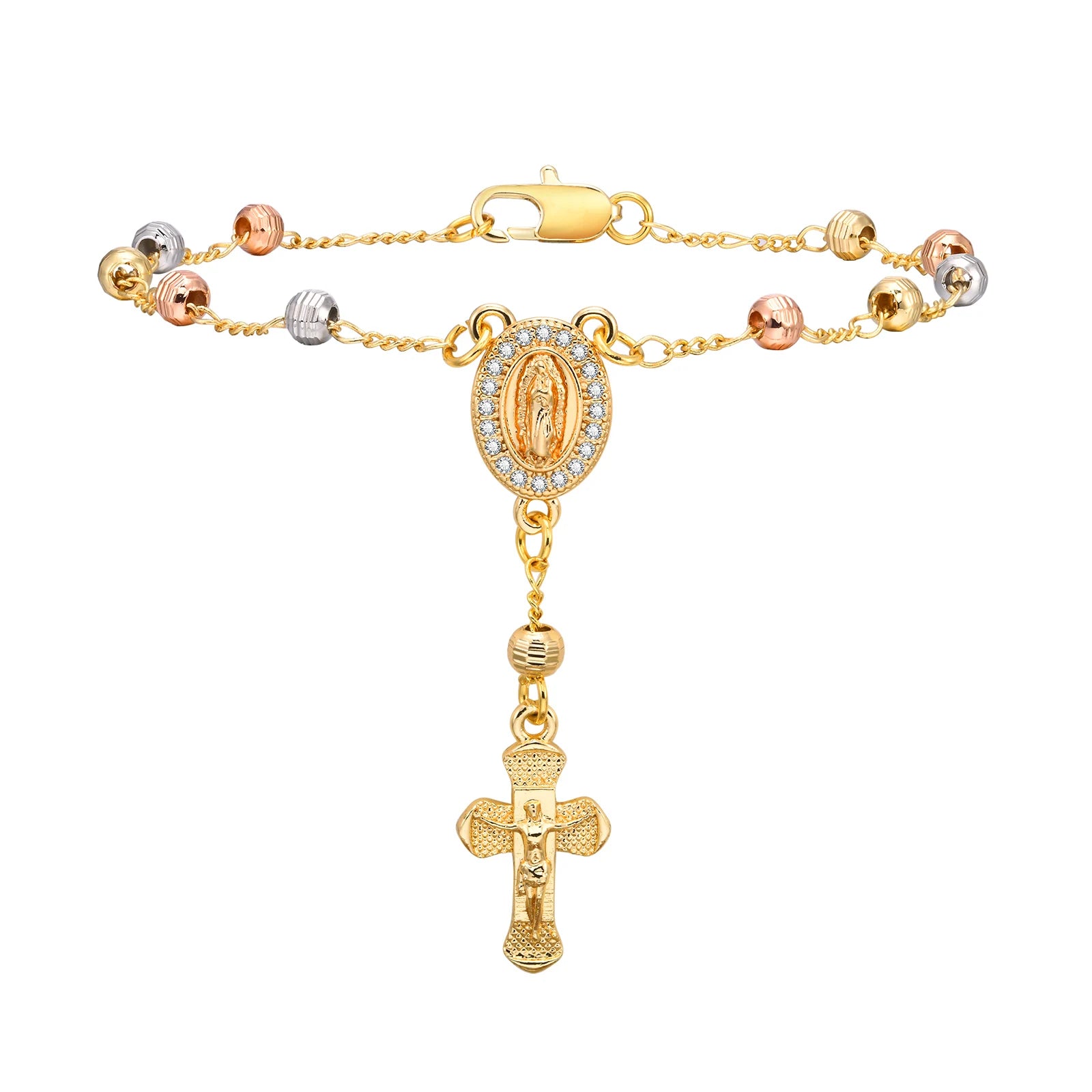 Divine Devotion: Rosary Bracelet with Virgin Mary & Cross – Stainless Steel