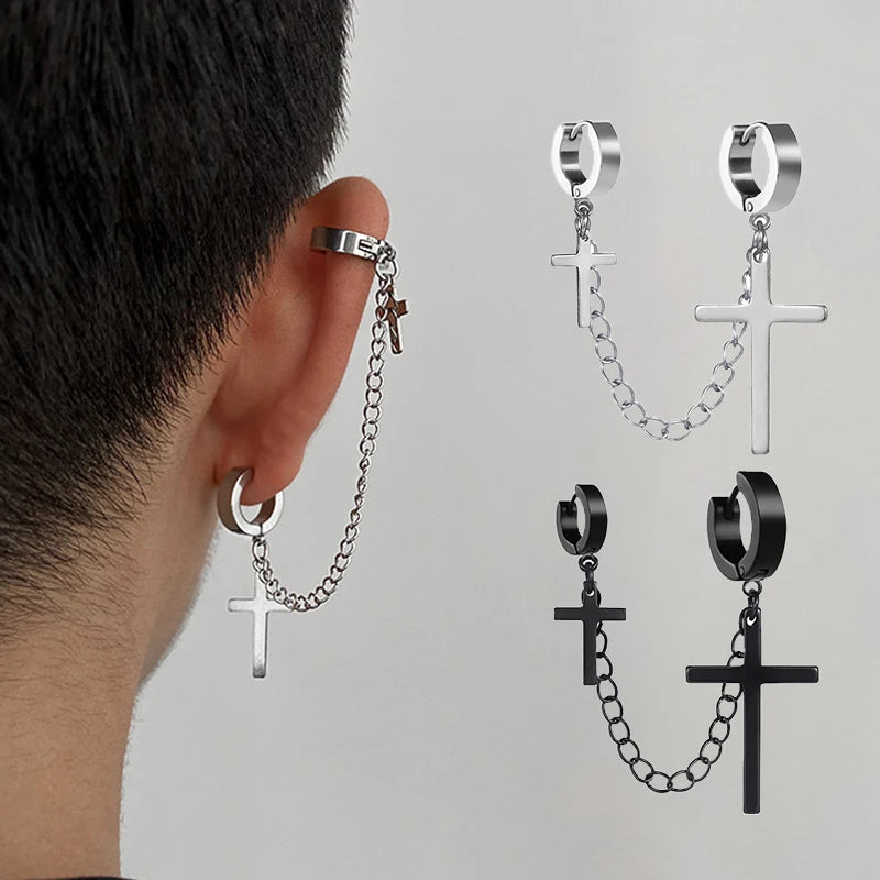 Earring set with cross designs on a neutral background