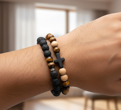 Earthy Devotion: Natural Stone & Wood Beaded Prayer Bracelet