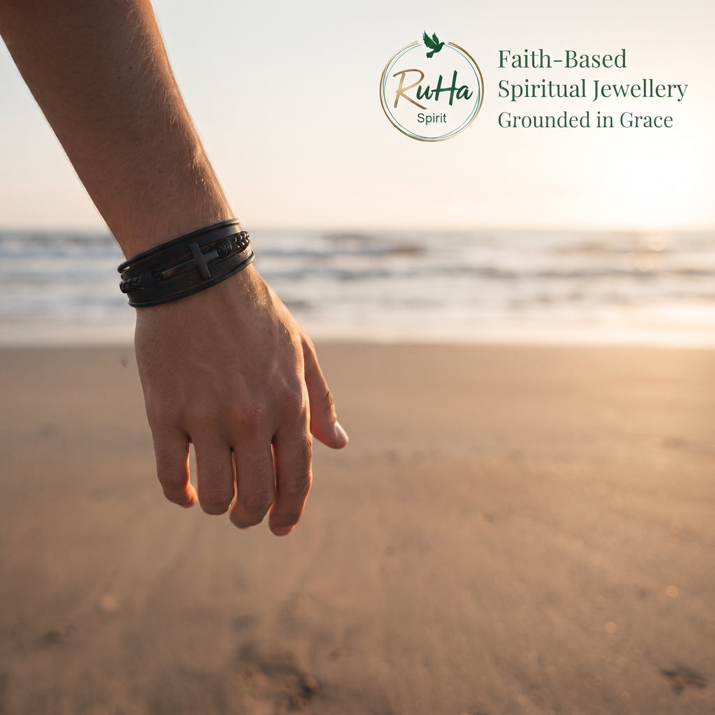 Rugged Faith: Multi-Layer Leather Cross Bracelet