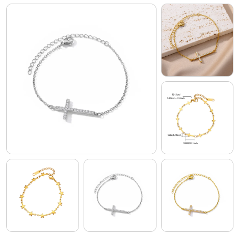 Collage of gold and silver bracelets on a white background