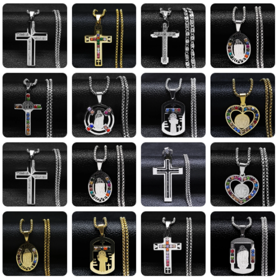Gold and Silver colour, bold Cross & Virgin Mary Necklaces, Sound-Charged Jewellery
