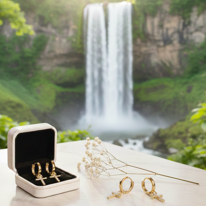 Dazzling Edge: Sleek Zircon Cross Huggie Hoop Earrings – Stainless Steel