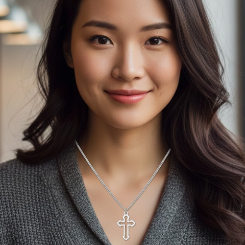 Timeless Faith: Hollow Cross Pendant Necklace – Silver Tone