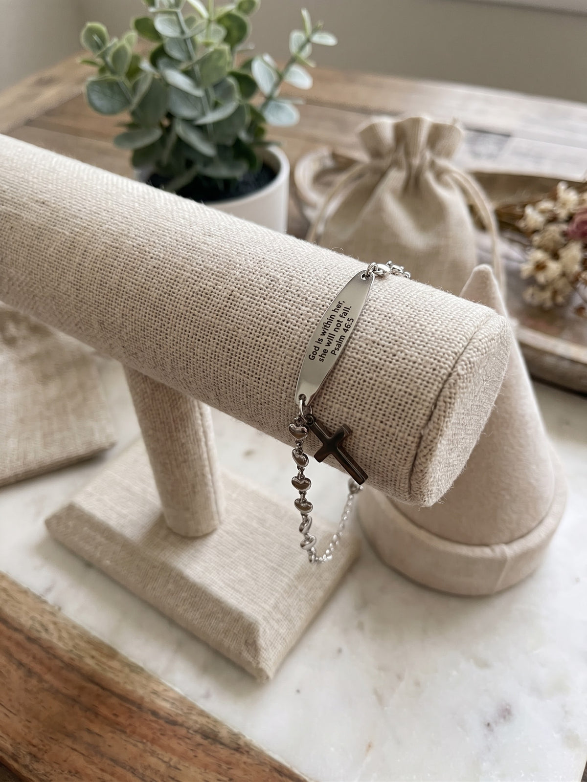"God is Within Her" Psalm 46:5 Engraved Cross Bracelet