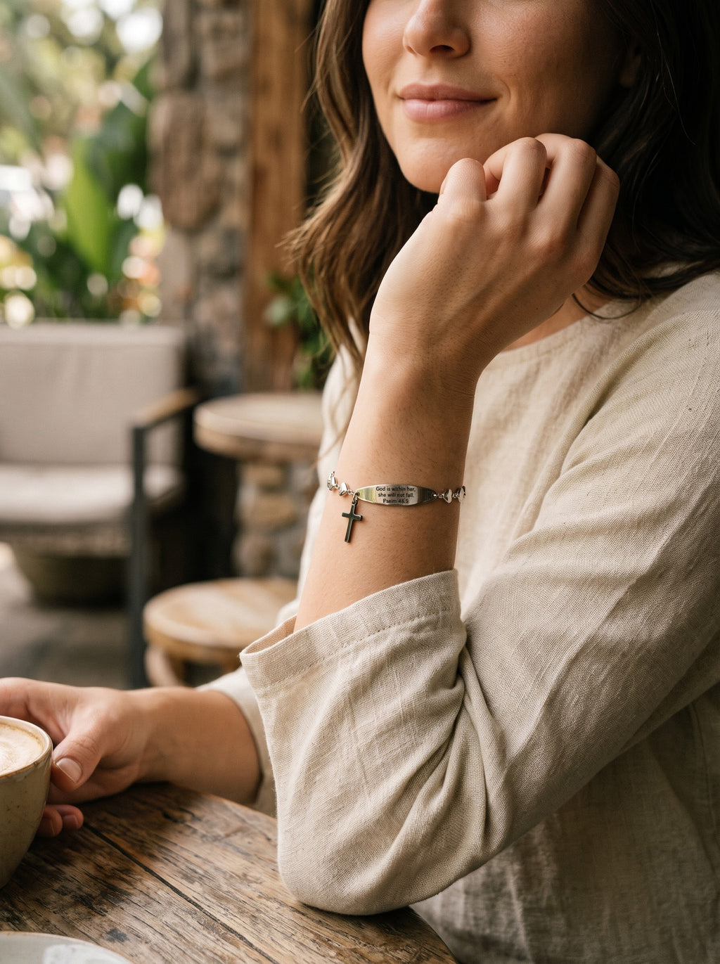 "God is Within Her" Psalm 46:5 Engraved Cross Bracelet