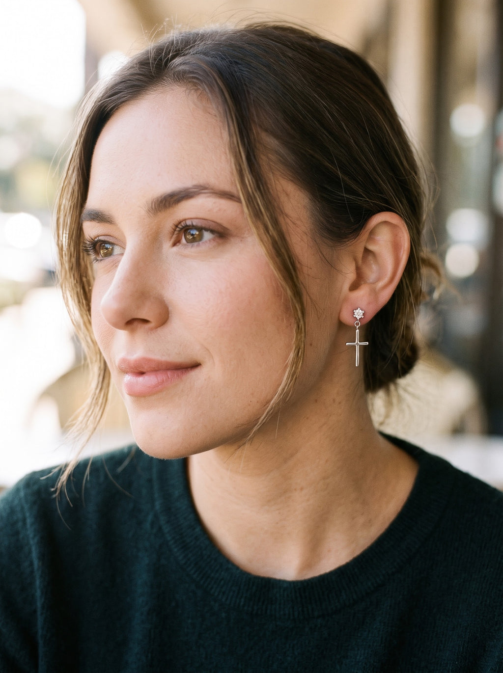 Radiant Star and Cross Drop Earrings