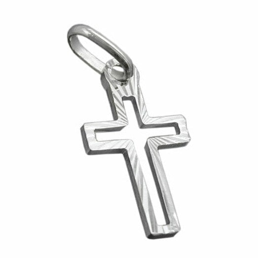 Silver cross pendant on a white background