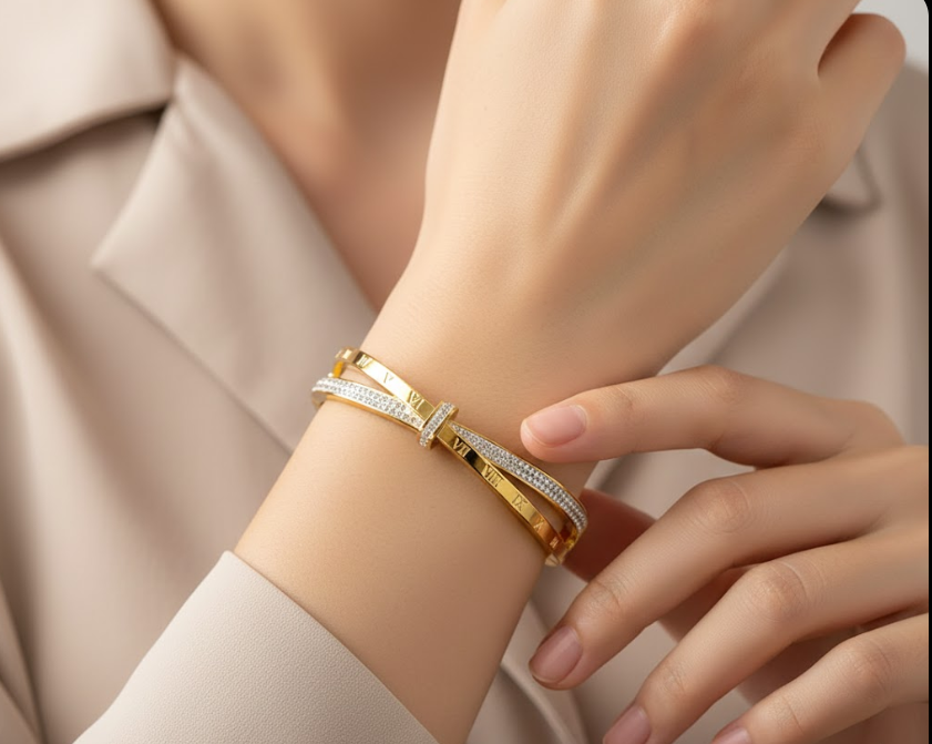 Timeless Elegance: Roman Numeral Cross Crystal Bangle