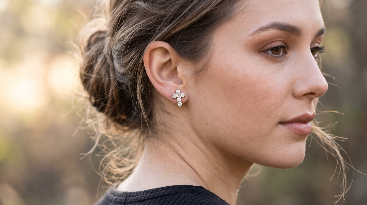 Sparkling Crystal Cross Stud Earrings