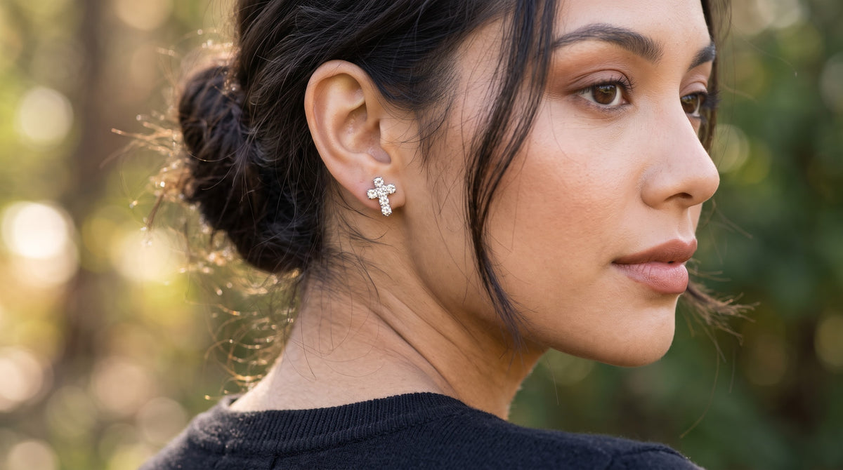 Sparkling Crystal Cross Stud Earrings