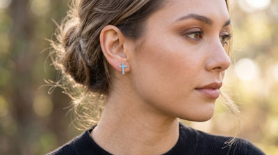 Turquoise & Silver Cross Stud Earrings