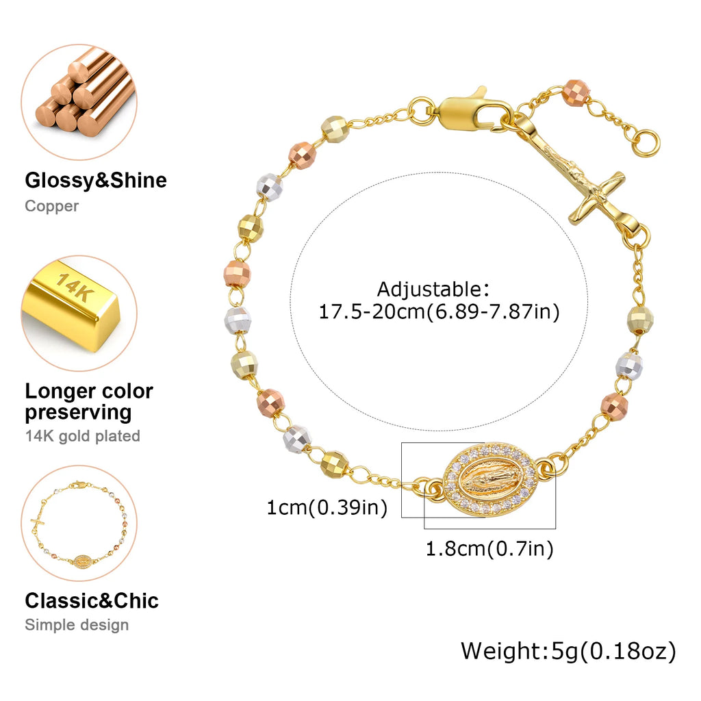 Divine Devotion: Rosary Bracelet with Virgin Mary & Cross – Stainless Steel