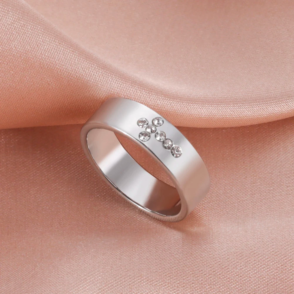 Enduring Sparkle: Clear Zircon Cross Band Ring – Stainless Steel