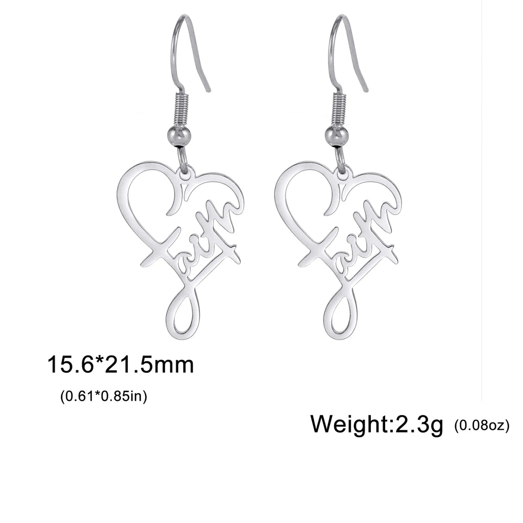 Scripted Hope: Faith Heart Dangle Earrings – Stainless Steel