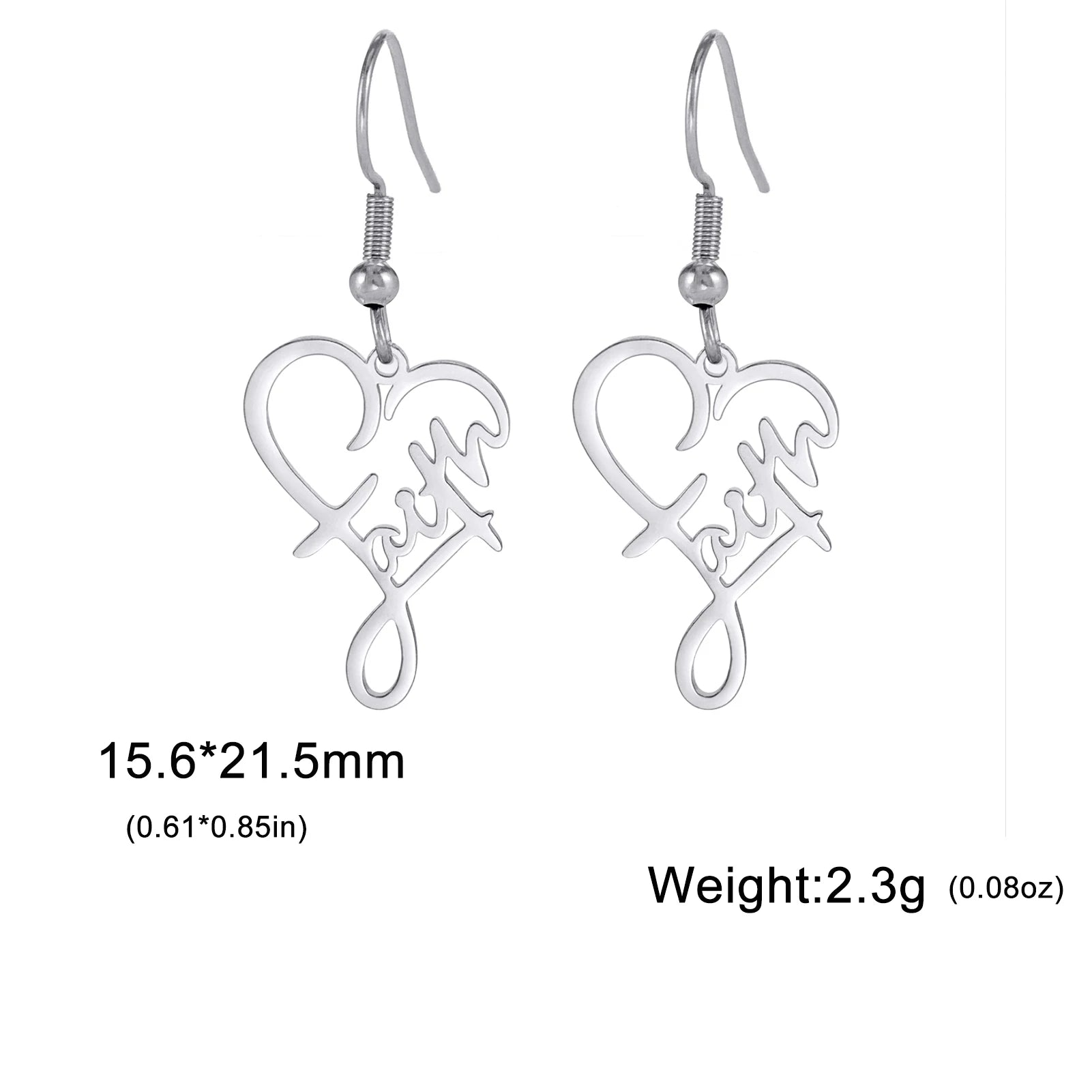 Scripted Hope: Faith Heart Dangle Earrings – Stainless Steel