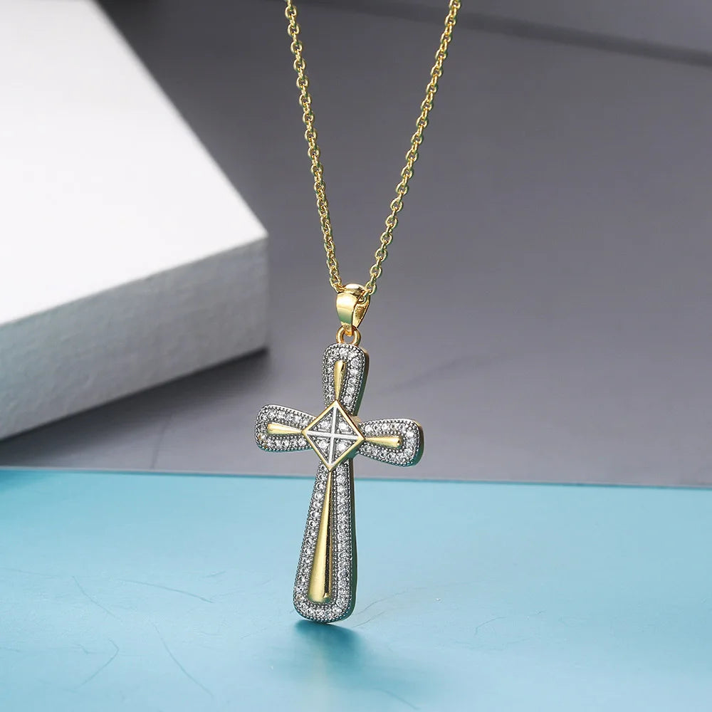 Accessible Sparkle: Zircon Pave Cross Pendant Necklace