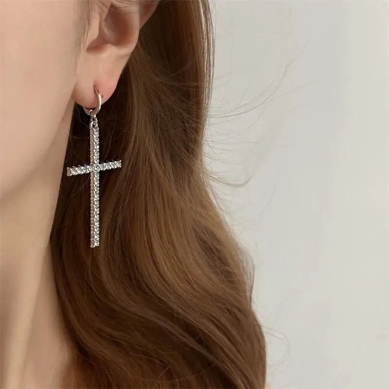 Radiant Sparkle: Zircon Crystal Cross Earrings