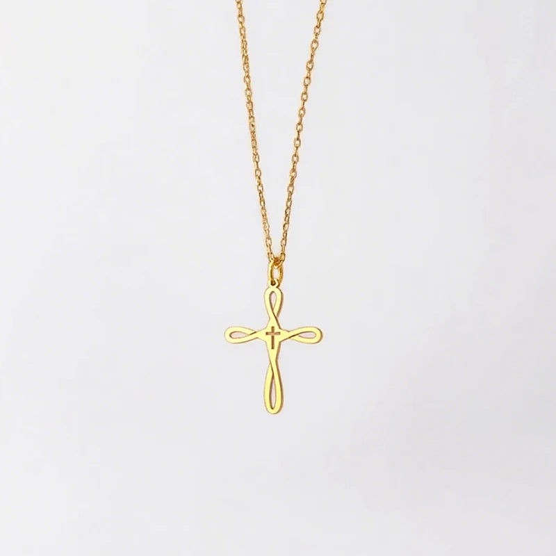 Gold colour cross necklace, sound charged
