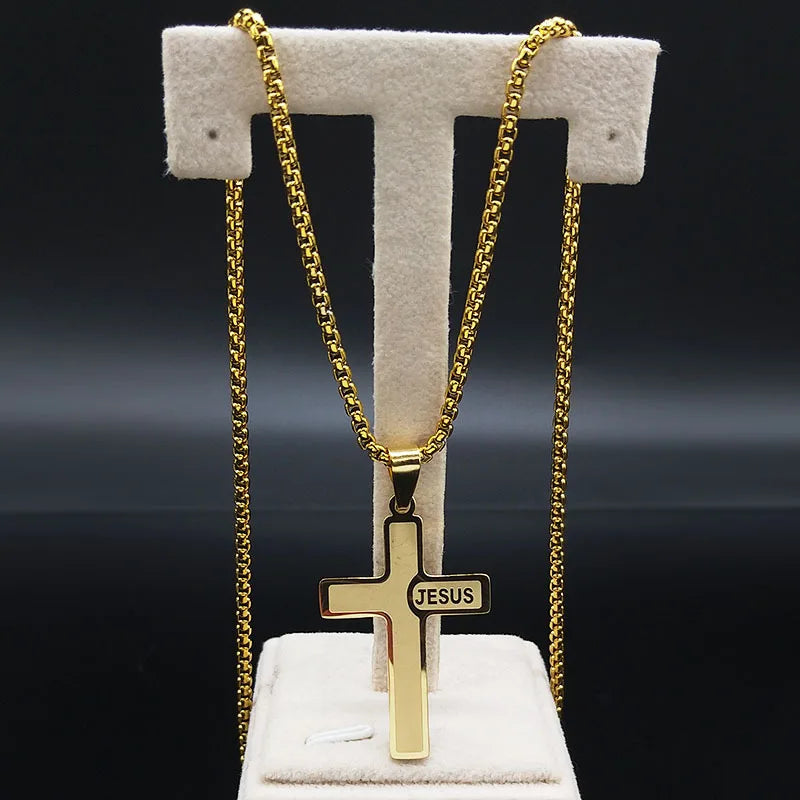 Enduring Statement: Stainless Steel Jesus Cross Pendant Necklace
